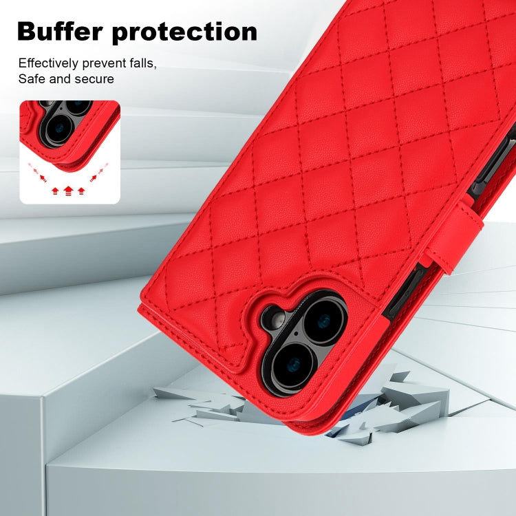 For iPhone 16 Plus Crossbody Multifunction Rhombic Leather Phone Case(Red) - iPhone 16 Plus Cases by PMC Jewellery | Online Shopping South Africa | PMC Jewellery | Buy Now Pay Later Mobicred