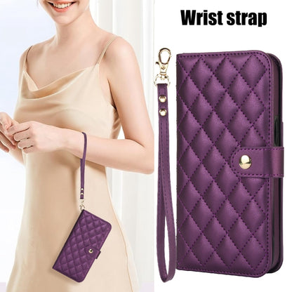 For iPhone 16 Crossbody Multifunction Rhombic Leather Phone Case(Dark Purple) - iPhone 16 Cases by PMC Jewellery | Online Shopping South Africa | PMC Jewellery | Buy Now Pay Later Mobicred