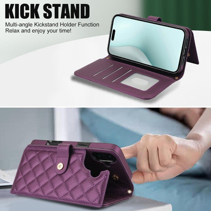 For iPhone 16 Crossbody Multifunction Rhombic Leather Phone Case(Dark Purple) - iPhone 16 Cases by PMC Jewellery | Online Shopping South Africa | PMC Jewellery | Buy Now Pay Later Mobicred