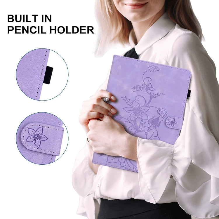 For Nokia T20 10.4 2021 Lily Embossed Leather Tablet Case(Purple) - Nokia by PMC TechLife | Online Shopping South Africa | PMC TechLife | Buy Now Pay Later Mobicred