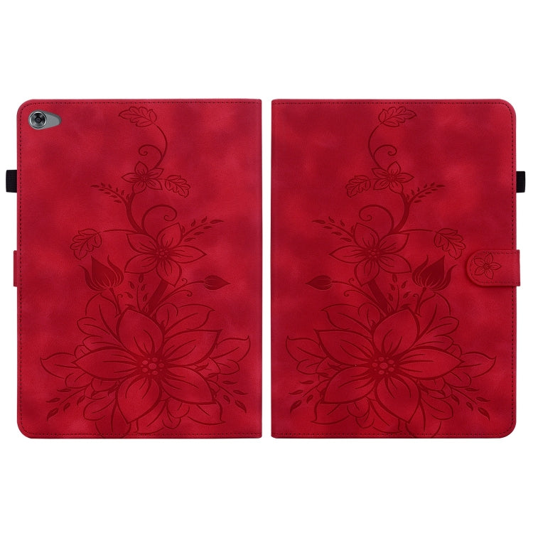For Huawei MediaPad M5 Lite 10 / C5 10.1 Lily Embossed Leather Tablet Case(Red) - Huawei by PMC TechLife | Online Shopping South Africa | PMC TechLife | Buy Now Pay Later Mobicred