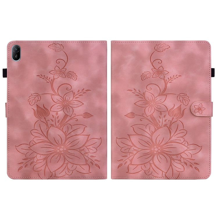 For Huawei MatePad SE 11 2024 Lily Embossed Leather Tablet Case(Pink) - Huawei by PMC Jewellery | Online Shopping South Africa | PMC Jewellery | Buy Now Pay Later Mobicred