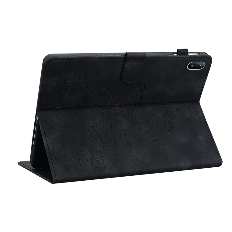 For Huawei MatePad SE 11 2024 Lily Embossed Leather Tablet Case(Black) - Huawei by PMC Jewellery | Online Shopping South Africa | PMC Jewellery | Buy Now Pay Later Mobicred