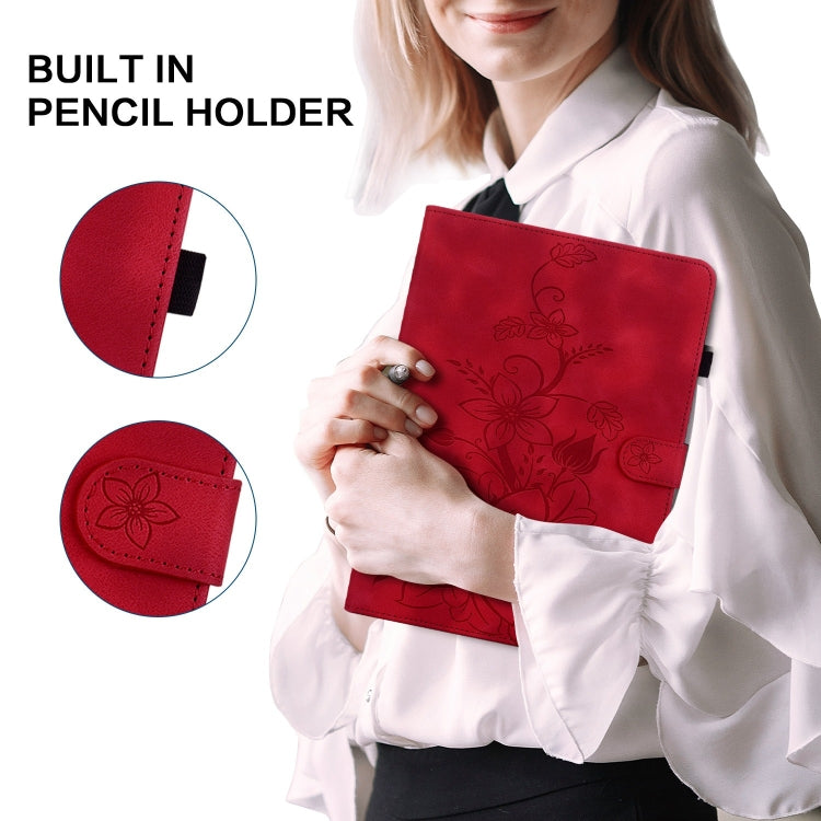 For Realme Pad 10.4 Lily Embossed Leather Tablet Case(Red) - Realme by PMC TechLife | Online Shopping South Africa | PMC TechLife | Buy Now Pay Later Mobicred