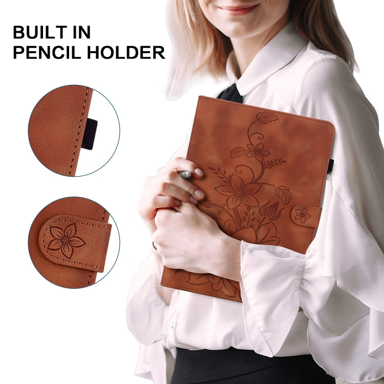 For OPPO Pad Air Lily Embossed Leather Tablet Case(Brown) - free shipping - PMC TechLife - Order now!