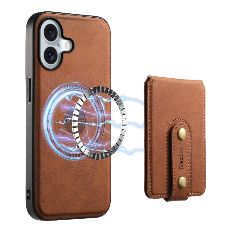 For iPhone 16 Plus Denior D14 NK Retro Pattern MagSafe Magnetic Card Holder Leather Phone Case(Brown) - iPhone 16 Plus Cases by Denior | Online Shopping South Africa | PMC Jewellery | Buy Now Pay Later Mobicred