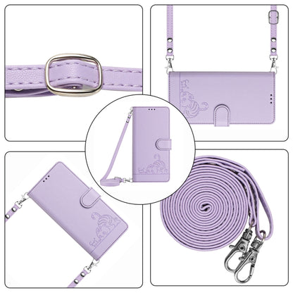 For Motorola Moto G Play 5G 2024 Global Cat Rat Embossed Pattern RFID Leather Phone Case with Lanyard(Purple) - Motorola Cases by PMC Jewellery | Online Shopping South Africa | PMC Jewellery | Buy Now Pay Later Mobicred