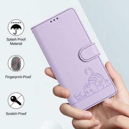 For Motorola Moto G 5G 2024 Global Cat Rat Embossed Pattern RFID Leather Phone Case with Lanyard(Purple) - Motorola Cases by PMC Jewellery | Online Shopping South Africa | PMC Jewellery | Buy Now Pay Later Mobicred