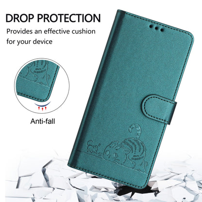 For Motorola Moto G Power 5G 2024 Cat Rat Embossed Pattern RFID Leather Phone Case with Lanyard(Peacock Green) - Motorola Cases by PMC Jewellery | Online Shopping South Africa | PMC Jewellery | Buy Now Pay Later Mobicred