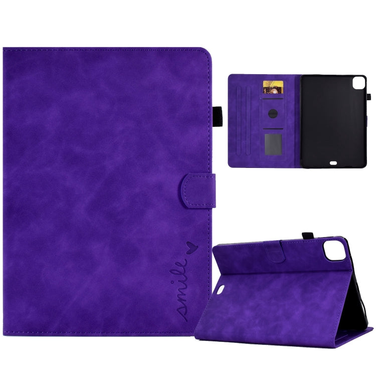 For iPad Pro 11 2024 Embossed Smile Smart Leather Tablet Case(Purple) - iPad Pro 11 2024 Cases by PMC Jewellery | Online Shopping South Africa | PMC Jewellery | Buy Now Pay Later Mobicred