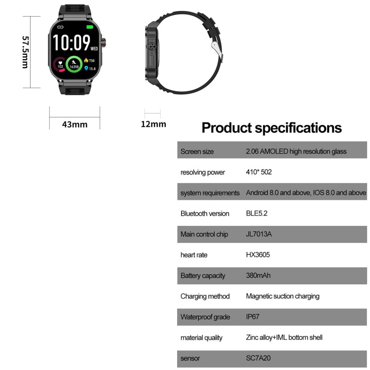 G40S 2.06 inch IP67 BT5.2 Sport Smart Watch, Support Bluetooth Call / Sleep / Blood Oxygen / Heart Rate / Blood Pressure Health Monitor(Silver) - Smart Watches by PMC Jewellery | Online Shopping South Africa | PMC Jewellery | Buy Now Pay Later Mobicred