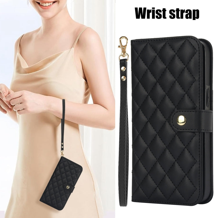 For Google Pixel 8 Crossbody Multifunction Rhombic Leather Phone Case(Black) - Google Cases by PMC TechLife | Online Shopping South Africa | PMC TechLife | Buy Now Pay Later Mobicred