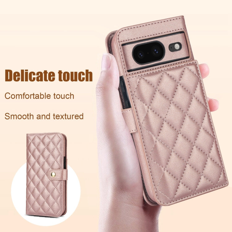 For Google Pixel 8 Crossbody Multifunction Rhombic Leather Phone Case(Rose Gold) - Google Cases by PMC TechLife | Online Shopping South Africa | PMC TechLife | Buy Now Pay Later Mobicred