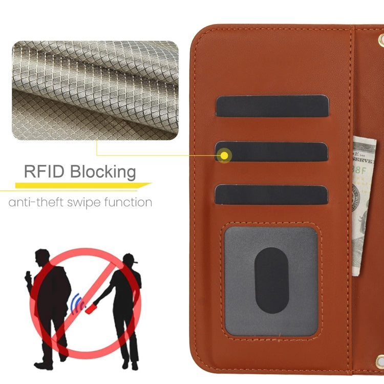 For Google Pixel 8a Crossbody Multifunction Rhombic Leather Phone Case(Brown) - Google Cases by PMC TechLife | Online Shopping South Africa | PMC TechLife | Buy Now Pay Later Mobicred