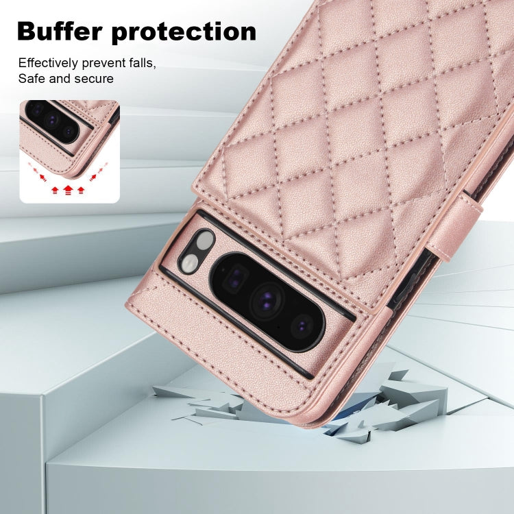 For Google Pixel 8 Pro Crossbody Multifunction Rhombic Leather Phone Case(Rose Gold) - Google Cases by PMC TechLife | Online Shopping South Africa | PMC TechLife | Buy Now Pay Later Mobicred
