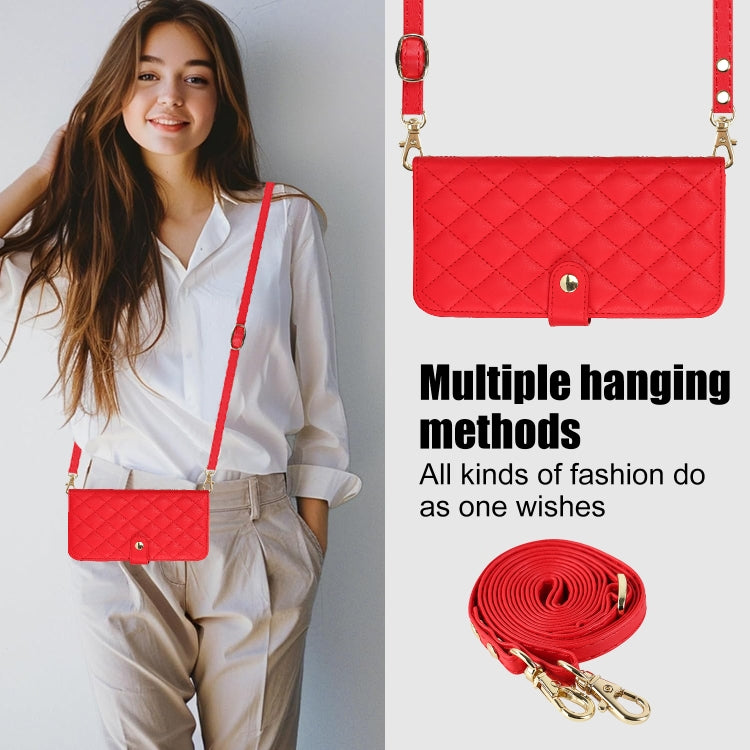 For Google Pixel 9 Pro XL Crossbody Multifunction Rhombic Leather Phone Case(Red) - Google Cases by PMC TechLife | Online Shopping South Africa | PMC TechLife | Buy Now Pay Later Mobicred
