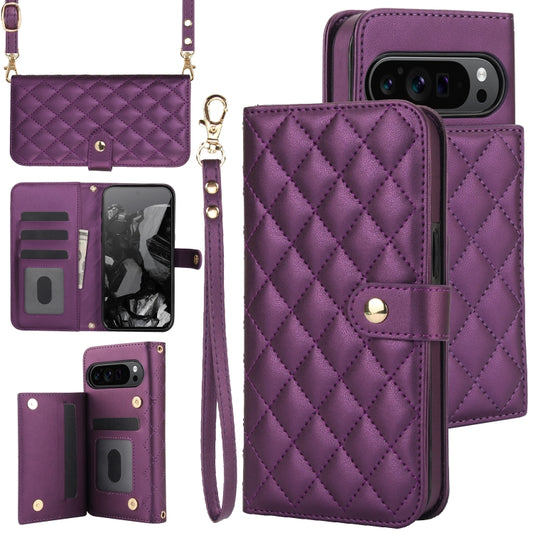 For Google Pixel 9 Pro XL Crossbody Multifunction Rhombic Leather Phone Case(Dark Purple) - Google Cases by PMC Jewellery | Online Shopping South Africa | PMC Jewellery | Buy Now Pay Later Mobicred