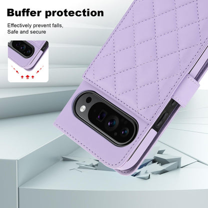 For Google Pixel 9 Pro XL Crossbody Multifunction Rhombic Leather Phone Case(Purple) - Google Cases by PMC Jewellery | Online Shopping South Africa | PMC Jewellery | Buy Now Pay Later Mobicred