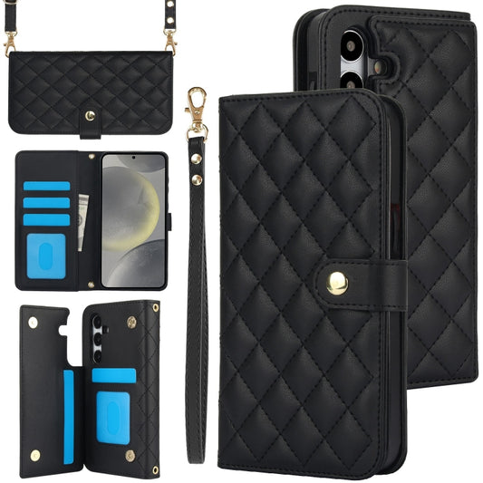 For Samsung Galaxy S24+ 5G Crossbody Multifunction Rhombic Leather Phone Case(Black) - Galaxy S24+ 5G Cases by PMC Jewellery | Online Shopping South Africa | PMC Jewellery | Buy Now Pay Later Mobicred