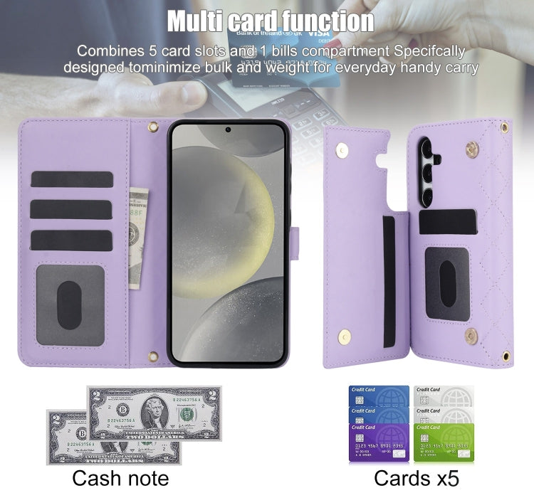 For Samsung Galaxy S24+ 5G Crossbody Multifunction Rhombic Leather Phone Case(Purple) - Galaxy S24+ 5G Cases by PMC Jewellery | Online Shopping South Africa | PMC Jewellery | Buy Now Pay Later Mobicred