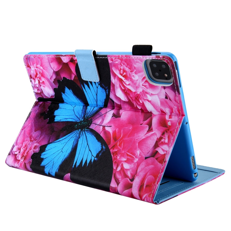 For iPad Pro 11 2024 Colored Drawing Leather Smart Tablet Case(Red Flower Blue Butterfly) - iPad Pro 11 2024 Cases by PMC Jewellery | Online Shopping South Africa | PMC Jewellery | Buy Now Pay Later Mobicred