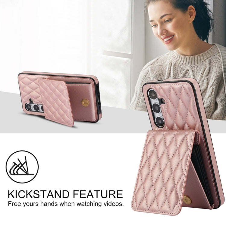 For Samsung Galaxy S24 5G YM015 Crossbody Rhombic Card Bag RFID Phone Case(Rose Gold) - Galaxy S24 5G Cases by PMC Jewellery | Online Shopping South Africa | PMC Jewellery | Buy Now Pay Later Mobicred