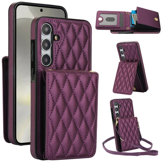 For Samsung Galaxy S24 5G YM015 Crossbody Rhombic Card Bag RFID Phone Case(Dark Purple) - Galaxy S24 5G Cases by PMC Jewellery | Online Shopping South Africa | PMC Jewellery | Buy Now Pay Later Mobicred