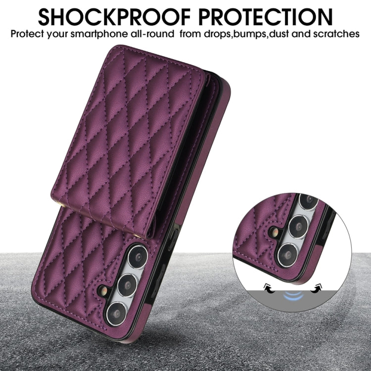 For Samsung Galaxy S24 5G YM015 Crossbody Rhombic Card Bag RFID Phone Case(Dark Purple) - Galaxy S24 5G Cases by PMC Jewellery | Online Shopping South Africa | PMC Jewellery | Buy Now Pay Later Mobicred