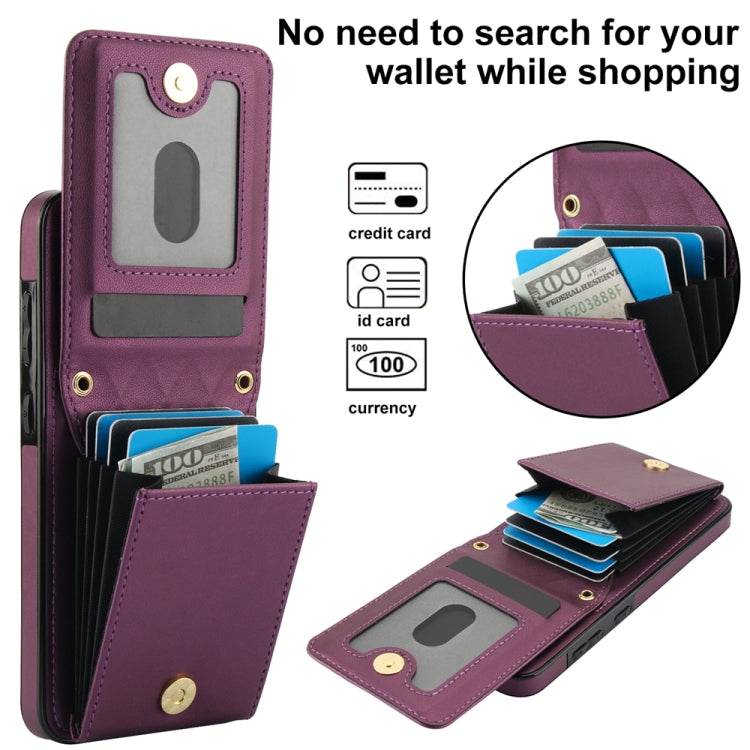 For Samsung Galaxy S24 5G YM015 Crossbody Rhombic Card Bag RFID Phone Case(Dark Purple) - Galaxy S24 5G Cases by PMC Jewellery | Online Shopping South Africa | PMC Jewellery | Buy Now Pay Later Mobicred