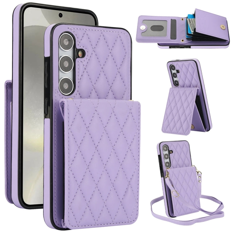 For Samsung Galaxy S24+ 5G YM015 Crossbody Rhombic Card Bag RFID Phone Case(Light Purple) - Galaxy S24+ 5G Cases by PMC Jewellery | Online Shopping South Africa | PMC Jewellery | Buy Now Pay Later Mobicred