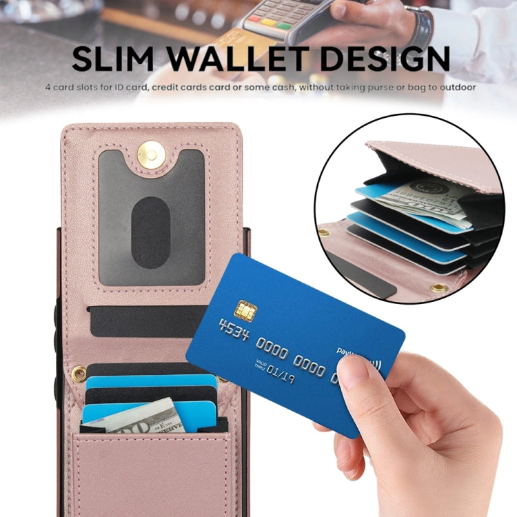 For Samsung Galaxy S24 Ultra 5G YM015 Crossbody Rhombic Card Bag RFID Phone Case(Rose Gold) - Galaxy S24 Ultra 5G Cases by PMC Jewellery | Online Shopping South Africa | PMC Jewellery | Buy Now Pay Later Mobicred