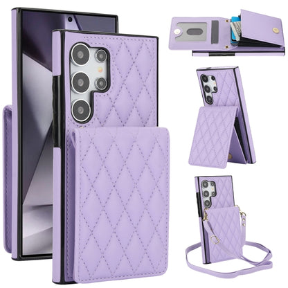 For Samsung Galaxy S24 Ultra 5G YM015 Crossbody Rhombic Card Bag RFID Phone Case(Light Purple) - Galaxy S24 Ultra 5G Cases by PMC Jewellery | Online Shopping South Africa | PMC Jewellery | Buy Now Pay Later Mobicred