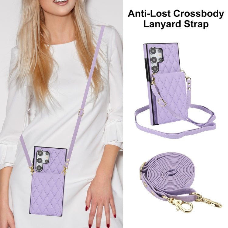 For Samsung Galaxy S24 Ultra 5G YM015 Crossbody Rhombic Card Bag RFID Phone Case(Light Purple) - Galaxy S24 Ultra 5G Cases by PMC Jewellery | Online Shopping South Africa | PMC Jewellery | Buy Now Pay Later Mobicred