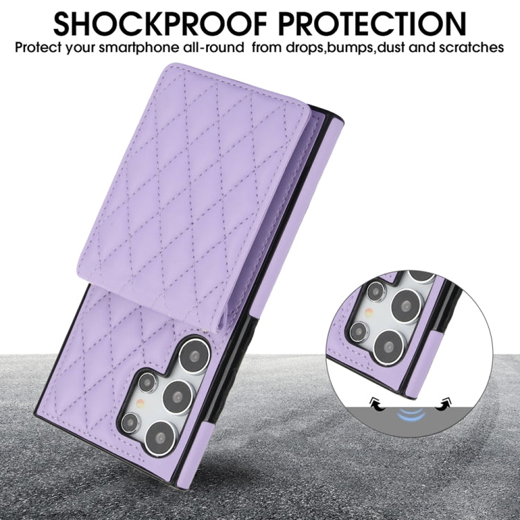 For Samsung Galaxy S24 Ultra 5G YM015 Crossbody Rhombic Card Bag RFID Phone Case(Light Purple) - Galaxy S24 Ultra 5G Cases by PMC Jewellery | Online Shopping South Africa | PMC Jewellery | Buy Now Pay Later Mobicred