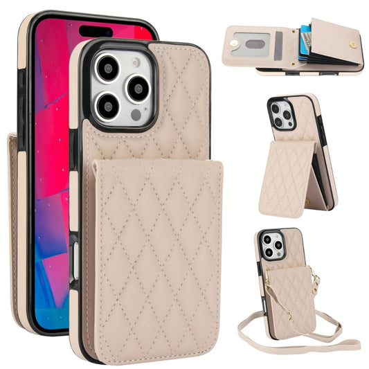 For iPhone 16 Pro Max YM015 Crossbody Rhombic Card Bag RFID Phone Case(White) - iPhone 16 Pro Max Cases by PMC Jewellery | Online Shopping South Africa | PMC Jewellery | Buy Now Pay Later Mobicred