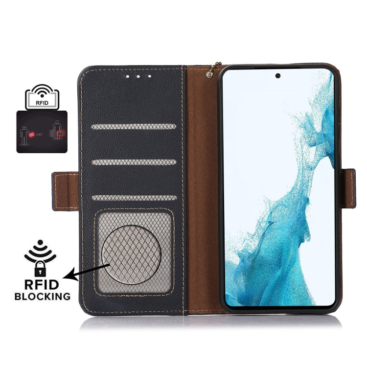 For iPhone 16e Side-Magnetic TJ Genuine Leather RFID Phone Case(Blue) - iPhone 16e Cases by PMC TechLife | Online Shopping South Africa | PMC TechLife | Buy Now Pay Later Mobicred
