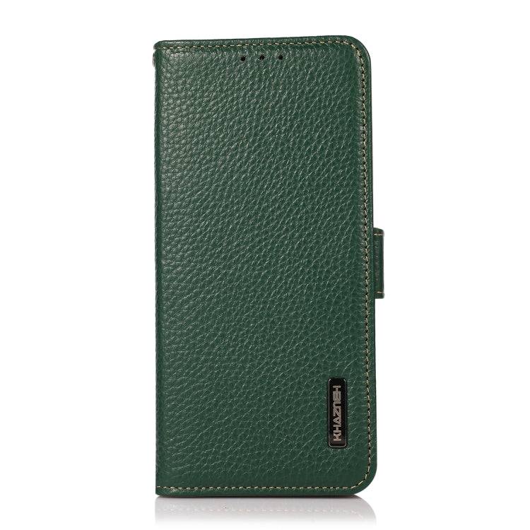 For iPhone 16 Pro Max KHAZNEH Side-Magnetic Litchi Genuine Leather RFID Case(Green) - free shipping - PMC TechLife - Order now!