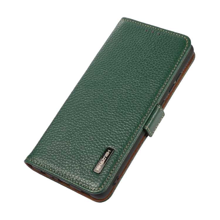 For iPhone 16 Pro Max KHAZNEH Side-Magnetic Litchi Genuine Leather RFID Case(Green) - free shipping - PMC TechLife - Order now!
