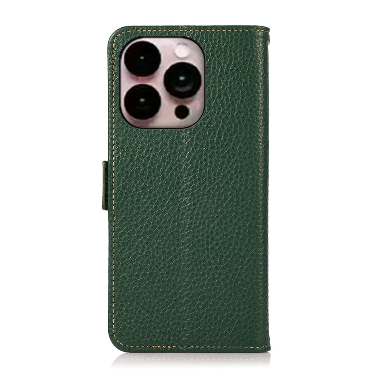 For iPhone 16 Pro KHAZNEH Side-Magnetic Litchi Genuine Leather RFID Case(Green) - iPhone 16 Pro Cases by PMC TechLife | Online Shopping South Africa | PMC TechLife | Buy Now Pay Later Mobicred