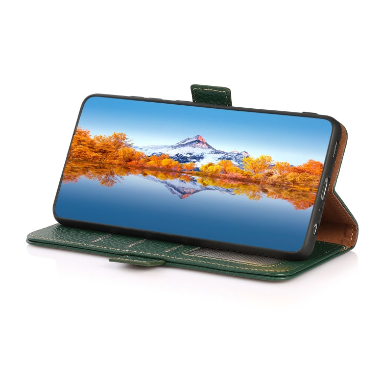 For iPhone 16 Pro KHAZNEH Side-Magnetic Litchi Genuine Leather RFID Case(Green) - iPhone 16 Pro Cases by PMC TechLife | Online Shopping South Africa | PMC TechLife | Buy Now Pay Later Mobicred