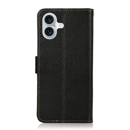 For iPhone 16 Plus KHAZNEH Side-Magnetic Litchi Genuine Leather RFID Case(Black) - iPhone 16 Plus Cases by PMC Jewellery | Online Shopping South Africa | PMC Jewellery | Buy Now Pay Later Mobicred