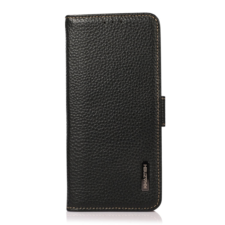 For iPhone 16e KHAZNEH Side-Magnetic Litchi Genuine Leather RFID Case(Black) - iPhone 16e Cases by PMC TechLife | Online Shopping South Africa | PMC TechLife | Buy Now Pay Later Mobicred