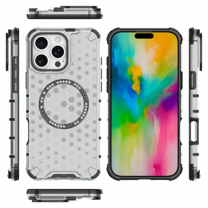 For iPhone 16 Pro Max Honeycomb Magnetic Ring Shockproof Phone Case(White) - iPhone 16 Pro Max Cases by PMC Jewellery | Online Shopping South Africa | PMC Jewellery | Buy Now Pay Later Mobicred