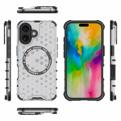 For iPhone 16 Honeycomb Magnetic Ring Shockproof Phone Case(White) - iPhone 16 Cases by PMC Jewellery | Online Shopping South Africa | PMC Jewellery | Buy Now Pay Later Mobicred