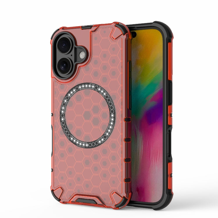 For iPhone 16 Honeycomb Magnetic Ring Shockproof Phone Case(Red) - iPhone 16 Cases by PMC TechLife | Online Shopping South Africa | PMC TechLife | Buy Now Pay Later Mobicred