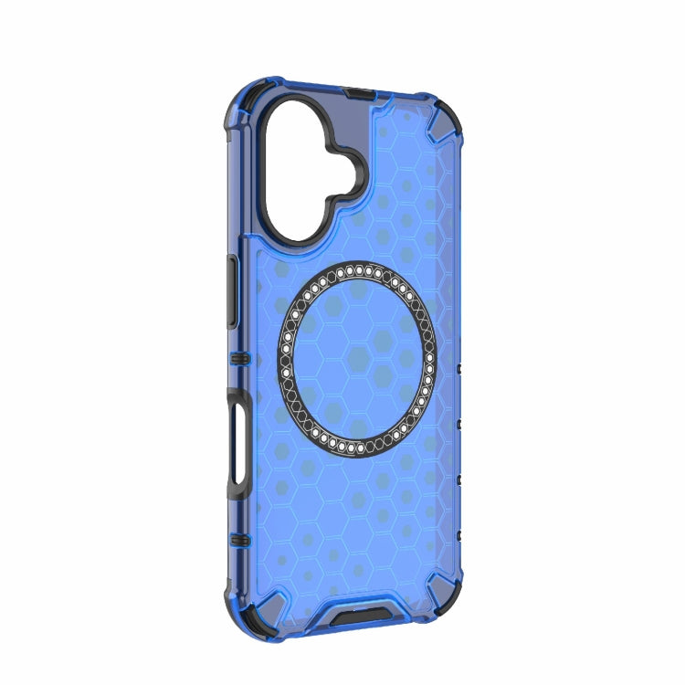 For iPhone 16 Honeycomb Magnetic Ring Shockproof Phone Case(Blue) - iPhone 16 Cases by PMC Jewellery | Online Shopping South Africa | PMC Jewellery | Buy Now Pay Later Mobicred