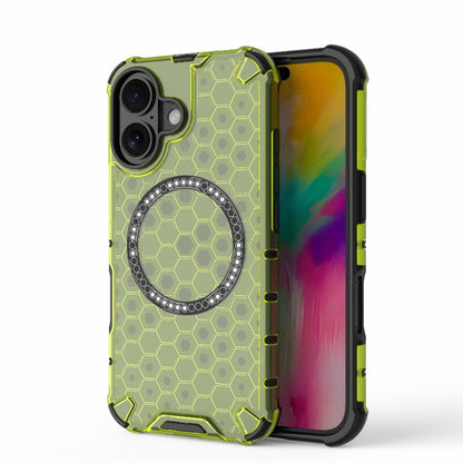 For iPhone 16 Honeycomb Magnetic Ring Shockproof Phone Case(Green) - iPhone 16 Cases by PMC Jewellery | Online Shopping South Africa | PMC Jewellery | Buy Now Pay Later Mobicred