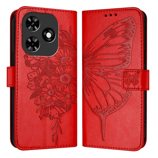 For Tecno Spark Go 2024 / Spark 20C Embossed Butterfly Leather Phone Case(Red) - Tecno Cases by PMC Jewellery | Online Shopping South Africa | PMC Jewellery | Buy Now Pay Later Mobicred