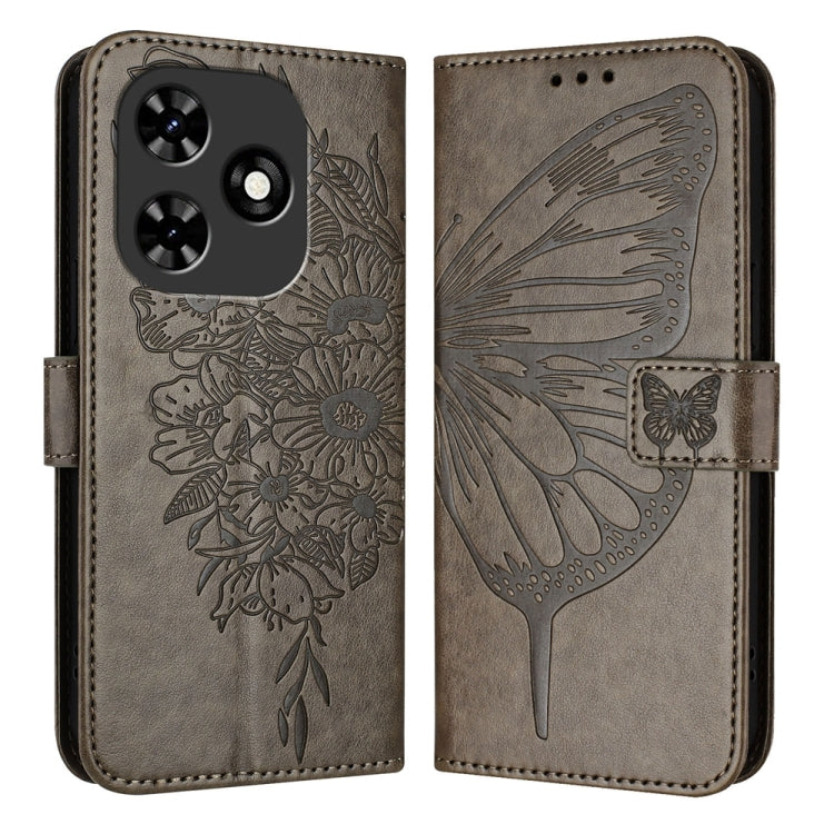 For Tecno Spark Go 2024 / Spark 20C Embossed Butterfly Leather Phone Case(Grey) - Tecno Cases by PMC Jewellery | Online Shopping South Africa | PMC Jewellery | Buy Now Pay Later Mobicred