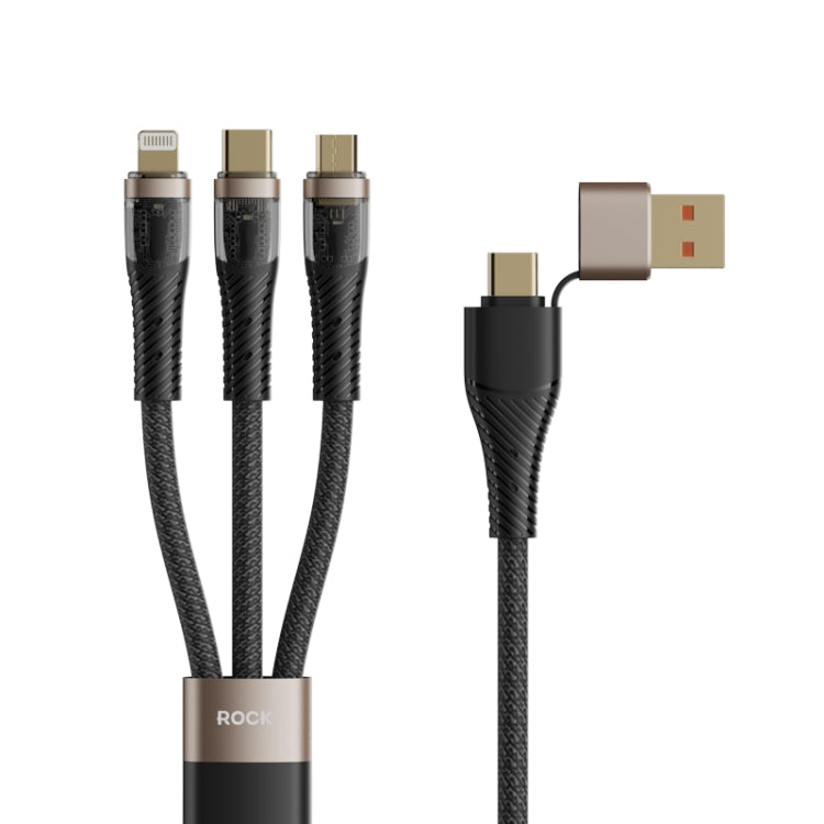 ROCK G20 Two to Three 5A USB+Type-C to 8 Pin+Type-C+Micro USB Fast Charging Data Cable, Length: 1.5m(Black) - Multifunction Cable by ROCK | Online Shopping South Africa | PMC Jewellery | Buy Now Pay Later Mobicred